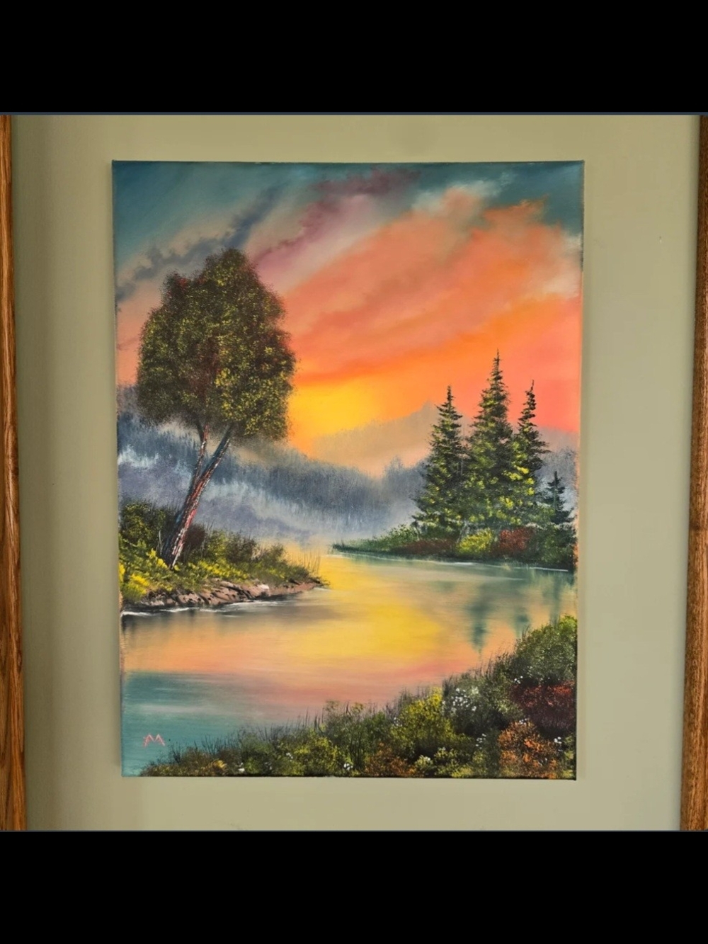 Sunset River Landscape Canvas Art - Multicolor